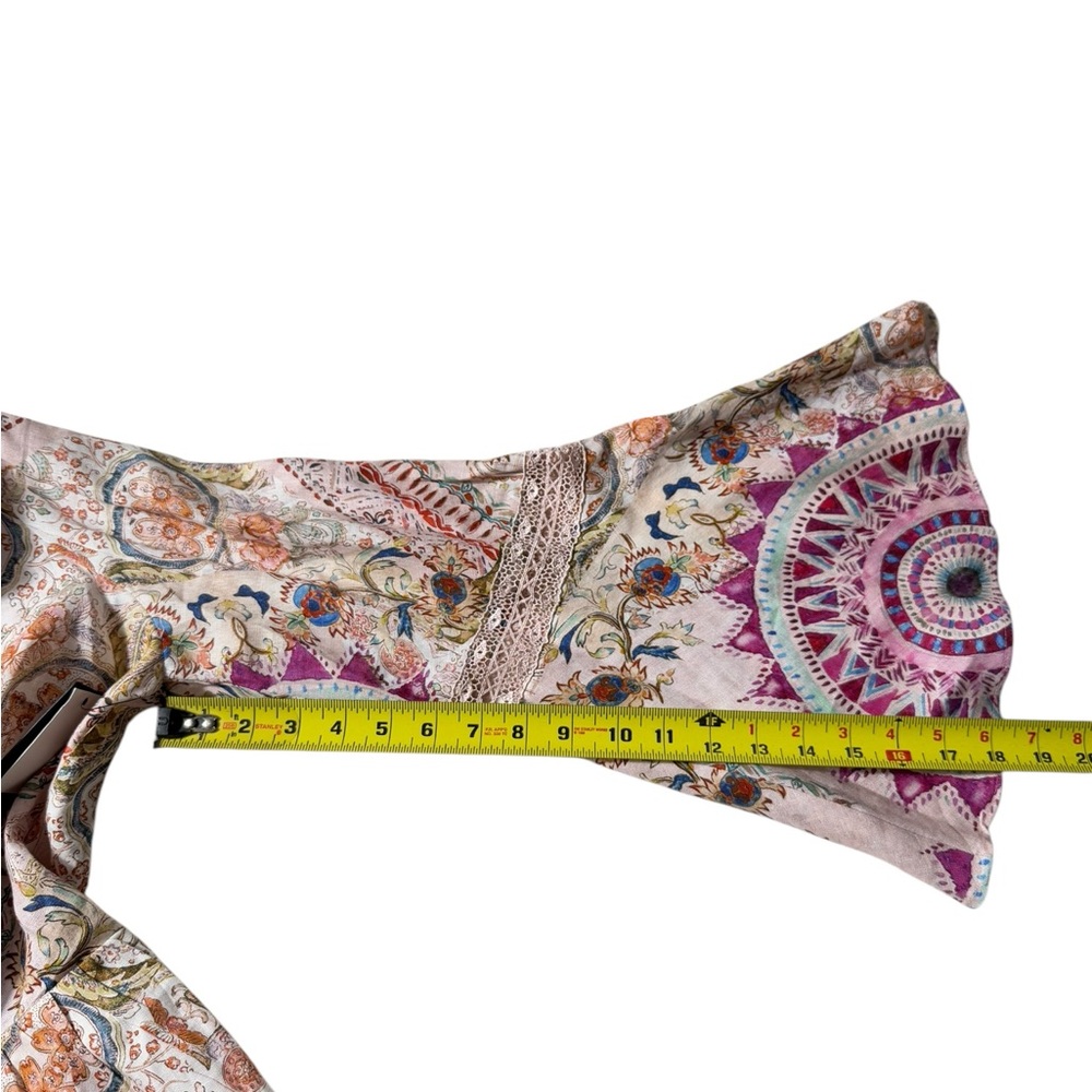 Guess 100% Linen Romper Women XL Paisley Flared Sleeves Designer Summer NWT $158 - Picture 6 of 12